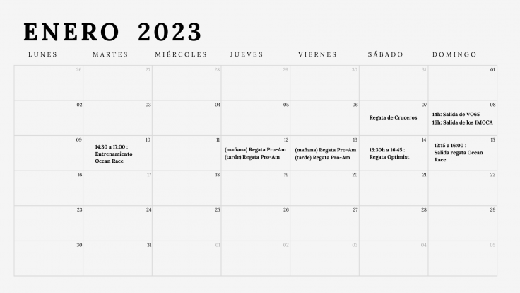 Planning con fechas y horarios de la Ocean Race