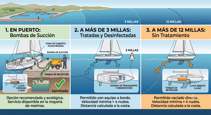 Descarga legal de aguas negras en un barco de recreo