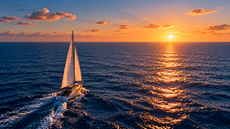 Velero hacia el horizonte dorado
